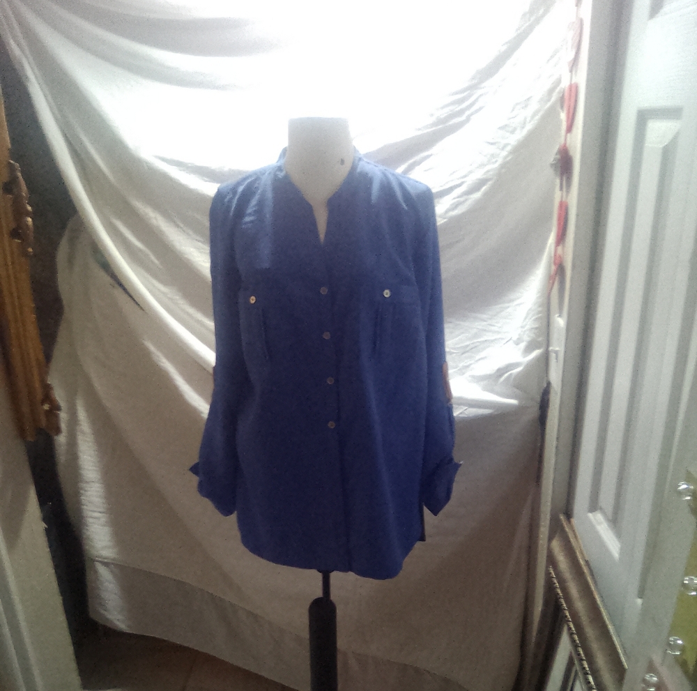 Element Blue Long Sleeve Boxy Button Down Shirt Size Large